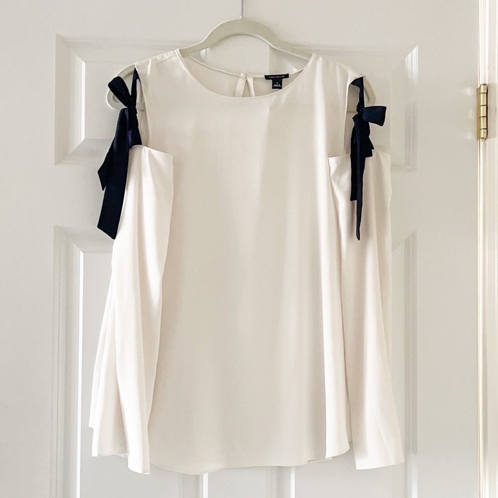 Ann Taylor White and Black Bow Blouse medium
